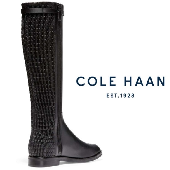 NWT COLE HAAN Women’s Tall Black Leather Stretch Business Casual Preppy Boots 5 - Picture 2 of 13